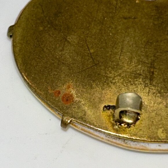 Antique Hand-Painted Forget-Me-Not Floral Oval Brooch Pin With Brass C-Clasp - Picture 9 of 11